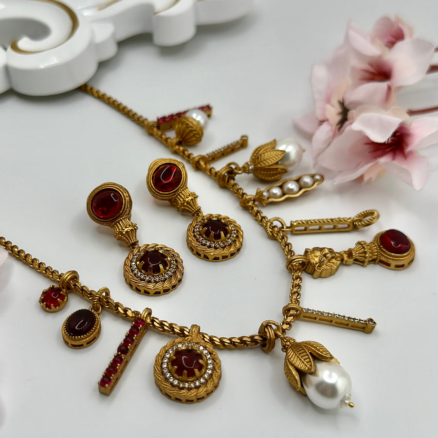 Ruby Sabya Inspired Contemporary Fusion Necklace Set