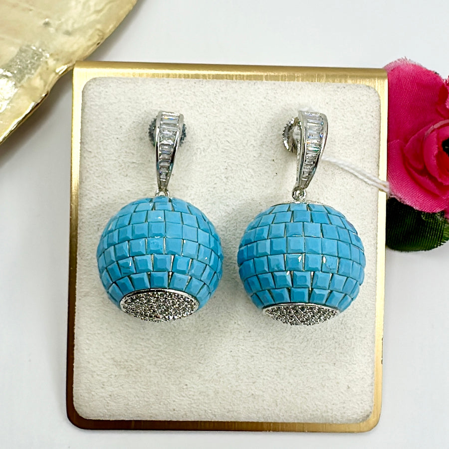 Turquoise American Diamonds Dome Earrings