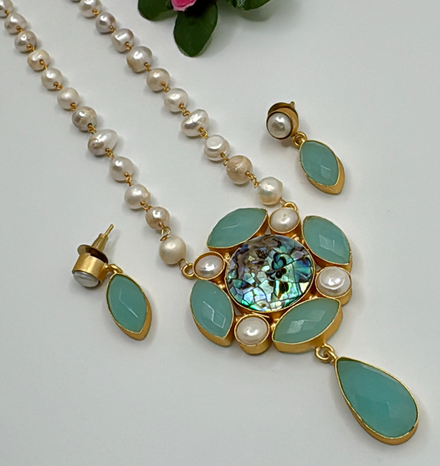 Mint & MOP Contemporary Long Necklace Set