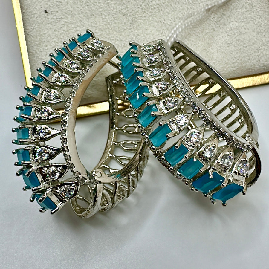 Turquoise American Diamonds Hoops Studs