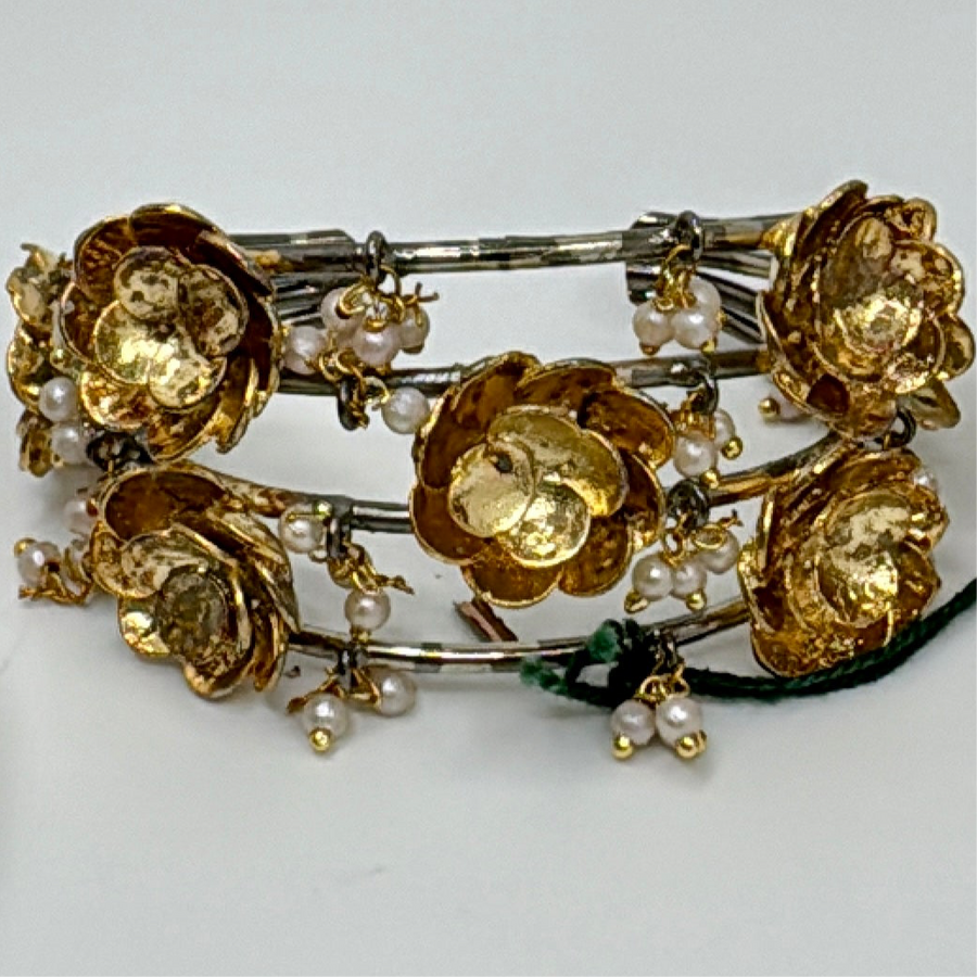 Clear Gold Dual Tone Flower Adjustable Cuff Bracelet