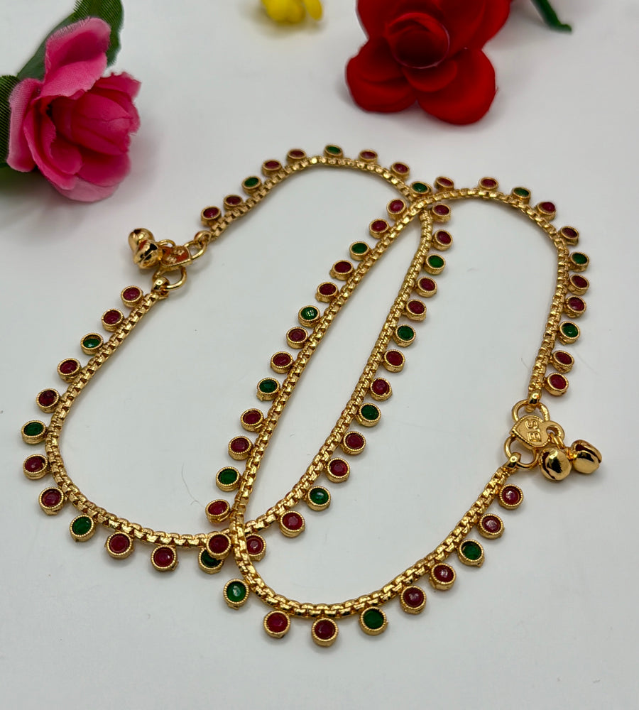 Ruby And Green Anklet Pair