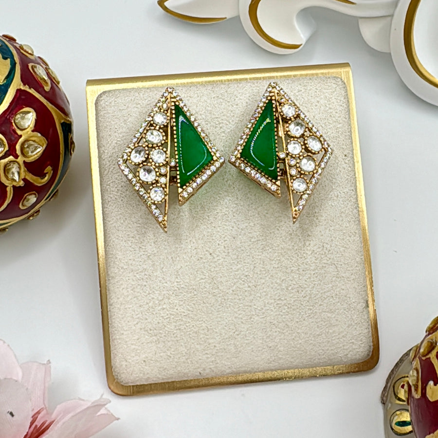 Green Doublet & Moissanite Chic Studs