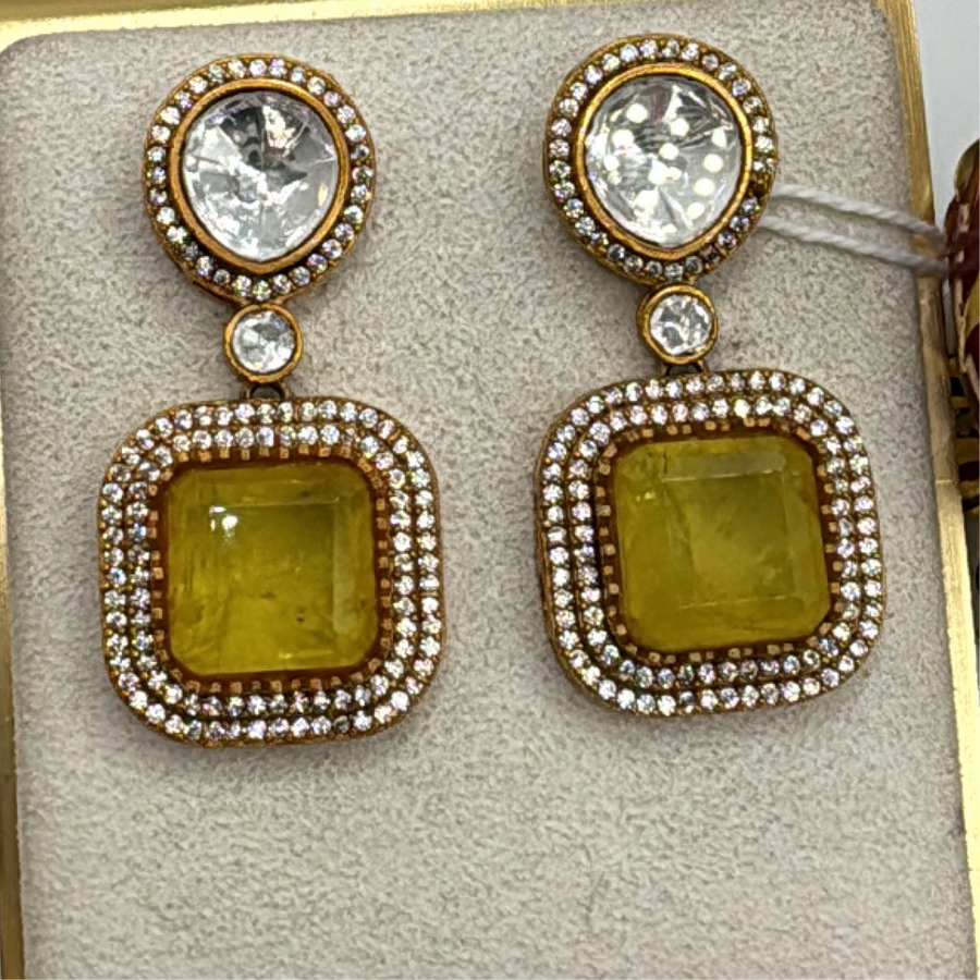 Yellow Moissanite Kundan Earrings