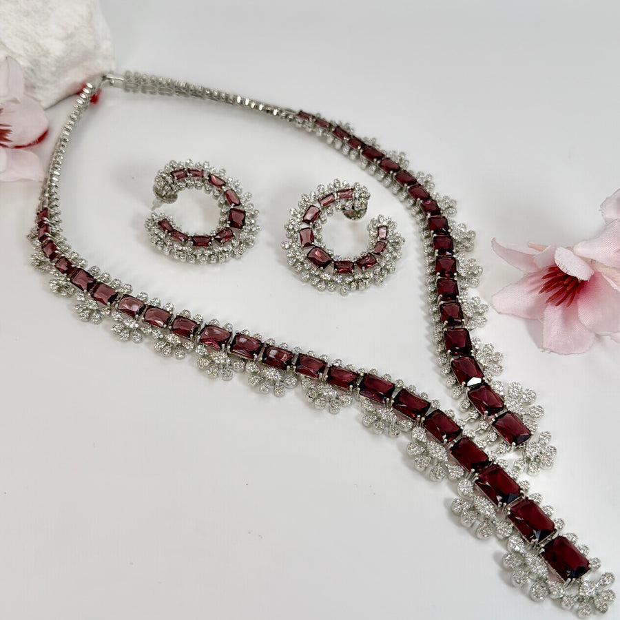Ruby American Diamonds CZ Chic Necklace Set
