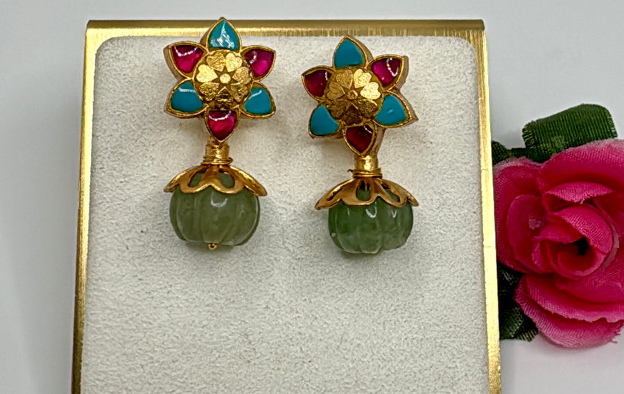 Ruby And Turquoise 92.5 Gold Polish Silver Lookalike Earrings