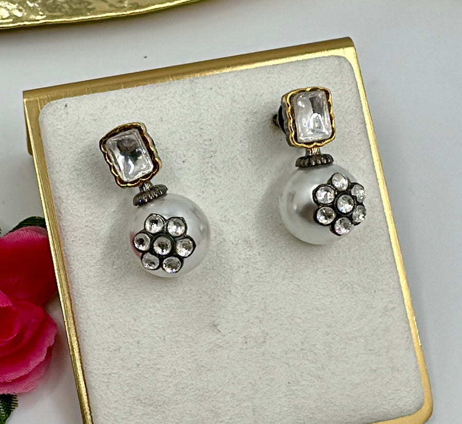 White Moissanite Pearl Earrings