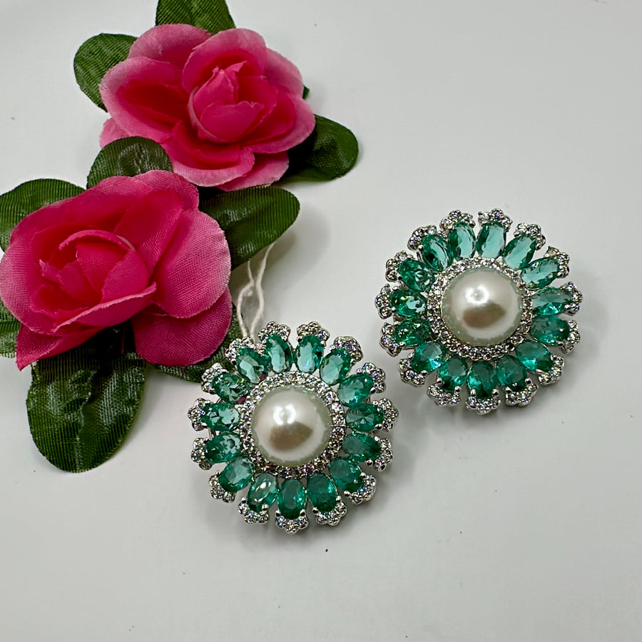 Turquoise American Diamonds Flower Studs