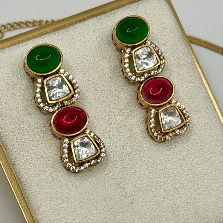 Ruby & Green Moissanite Kundan Necklace Set