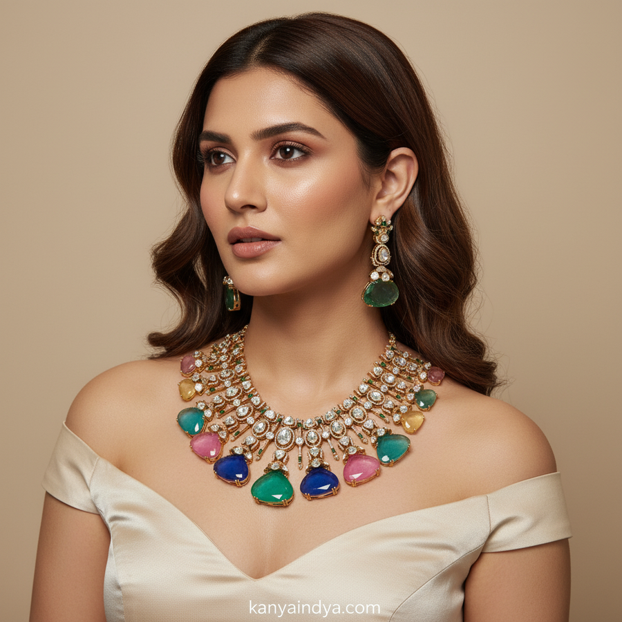 Multi Doublet Moissanite Statement Necklace Set