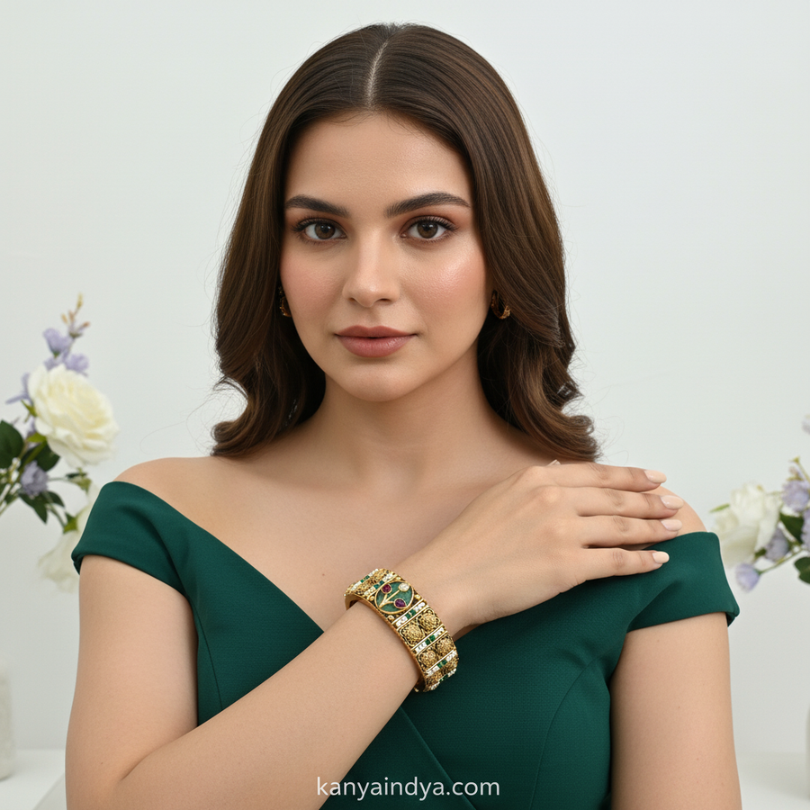 Mint Multi Antique Gold Openable Bangle Pair(Size 2.2)