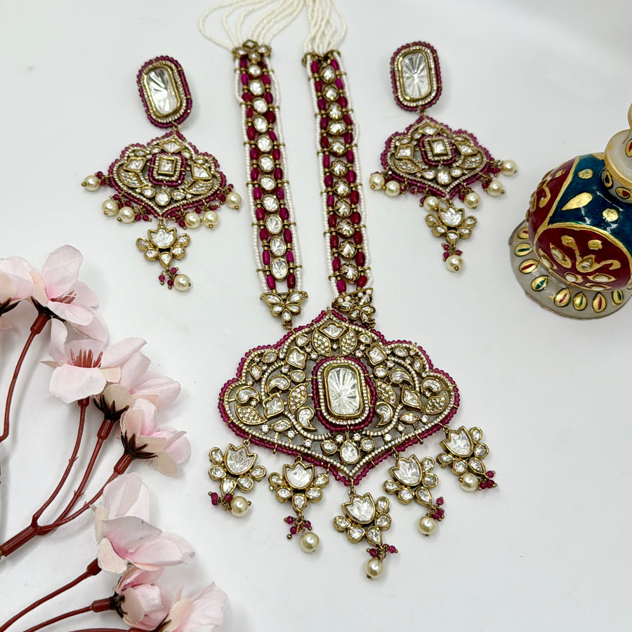 Ruby Red Statement Kundan Long Necklace Set