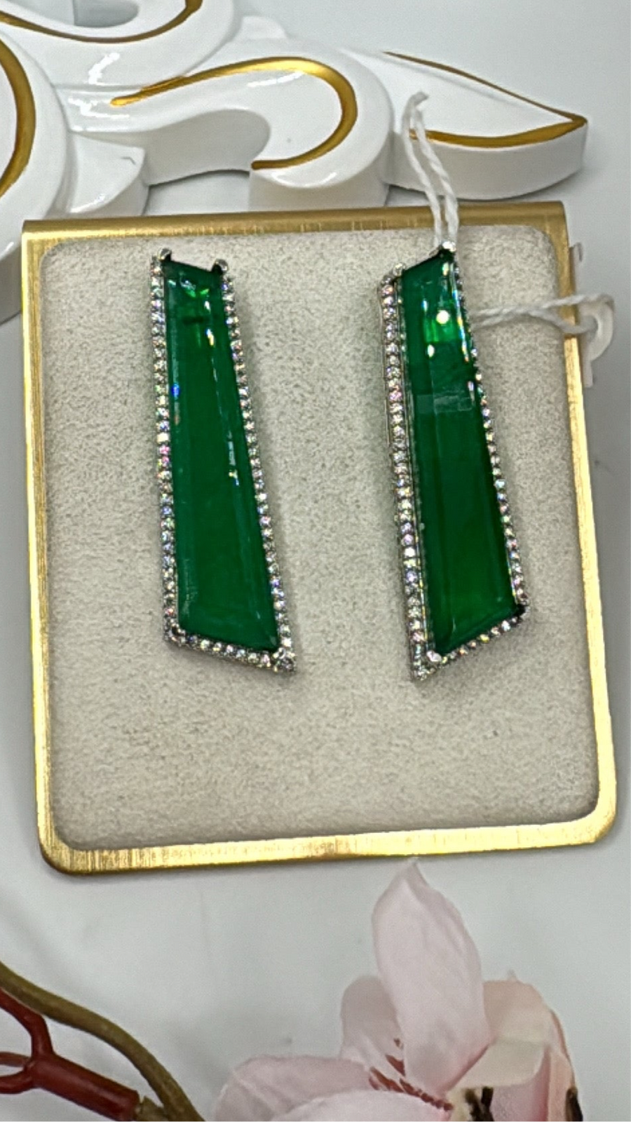 Green Doublet American Diamonds Earrings