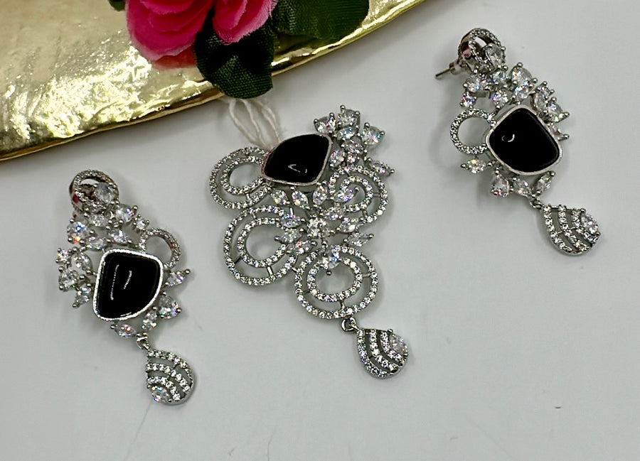 Black American Diamonds Pendant Set