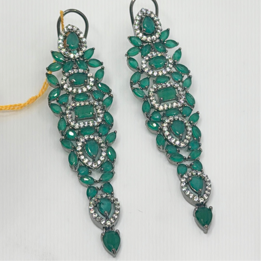 Green American Diamond Chic Earrings