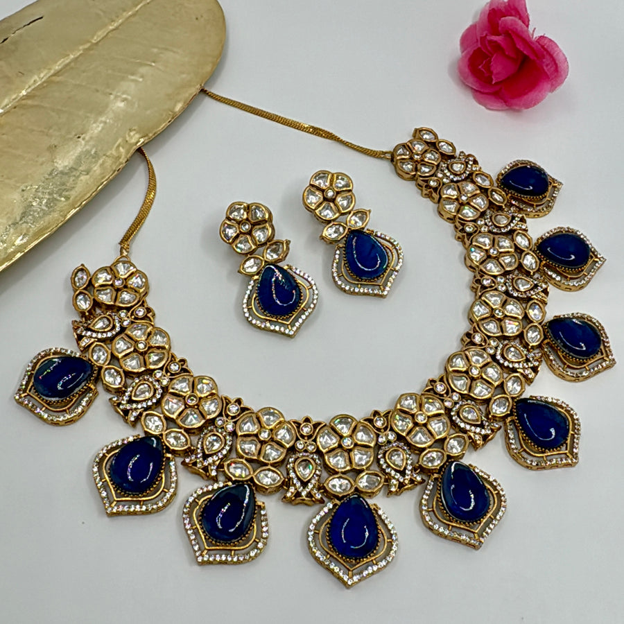 Blue Doublets & Moissanite Statement Necklace Set