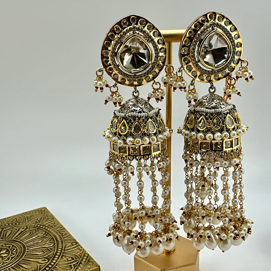 Clear Kundan & Pearl Statement Jhumka