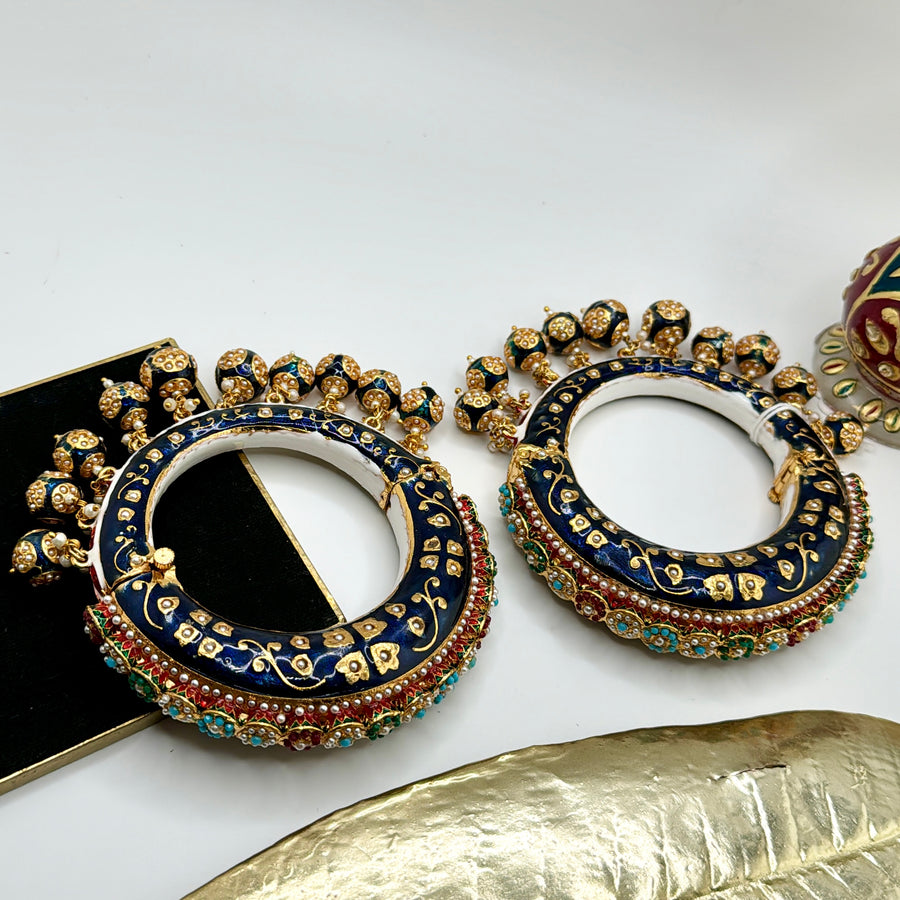 Blue Meenakari Pacheli Openable Bangle Pair(Size 2.6)