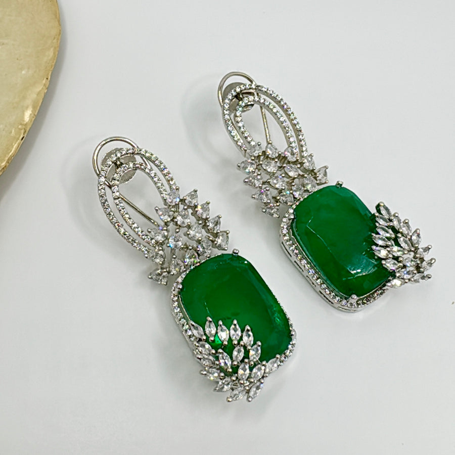 Green Hydro American Diamond Earrings