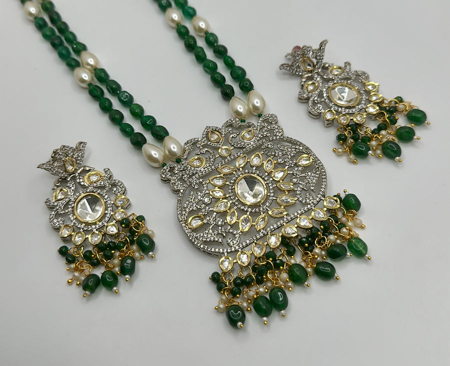 Green Moissanite Long Necklace Set