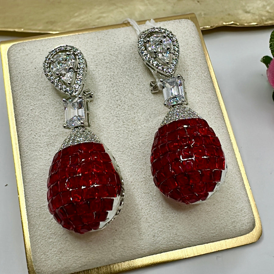 Red American Diamonds Earrings