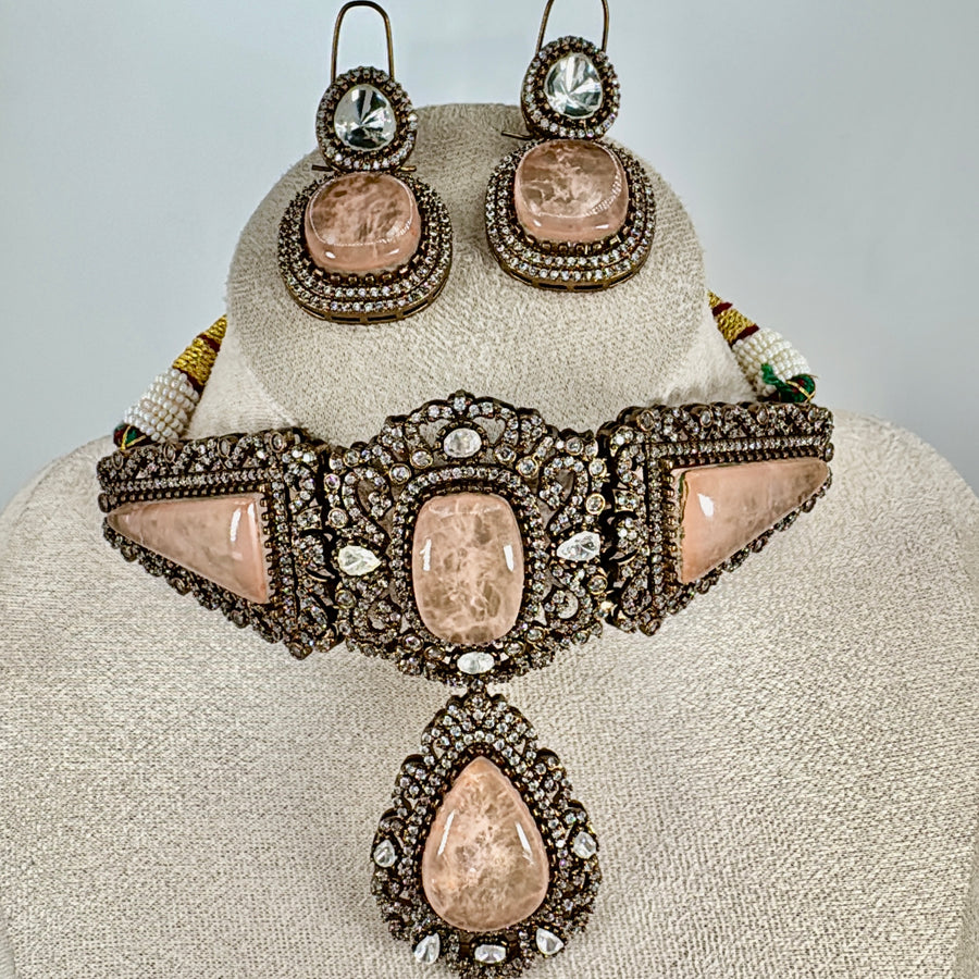 Peach Doublet  Choker Necklace Set