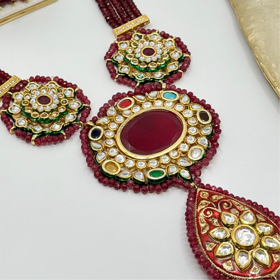 Ruby Meenakari Kundan Jadau Statement Long Necklace Set