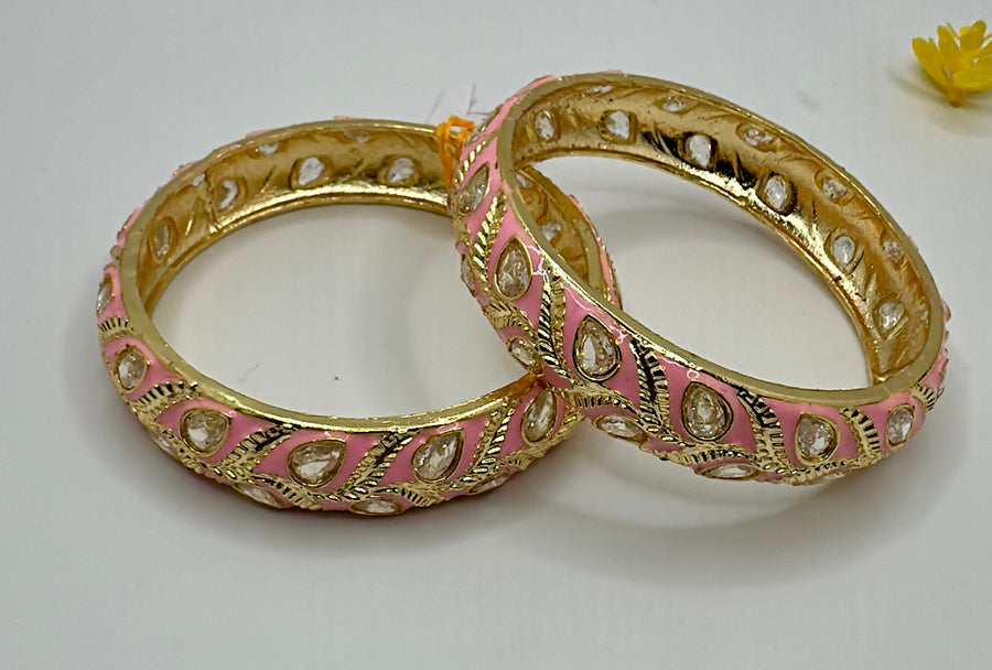 Pink Meenakari Bangles Pair With Kundan(Non-Openable Size 2.4)