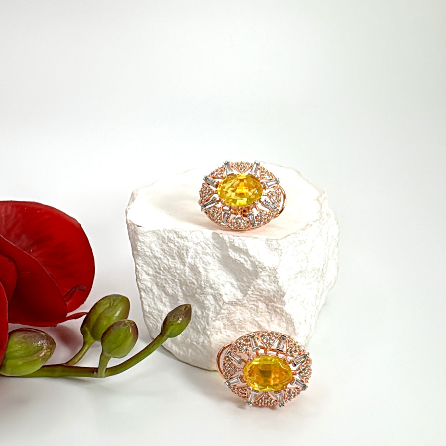 Yellow Dual Tone Cubic Zirconia Baguette Diamonds Carat Polished Necklace Set