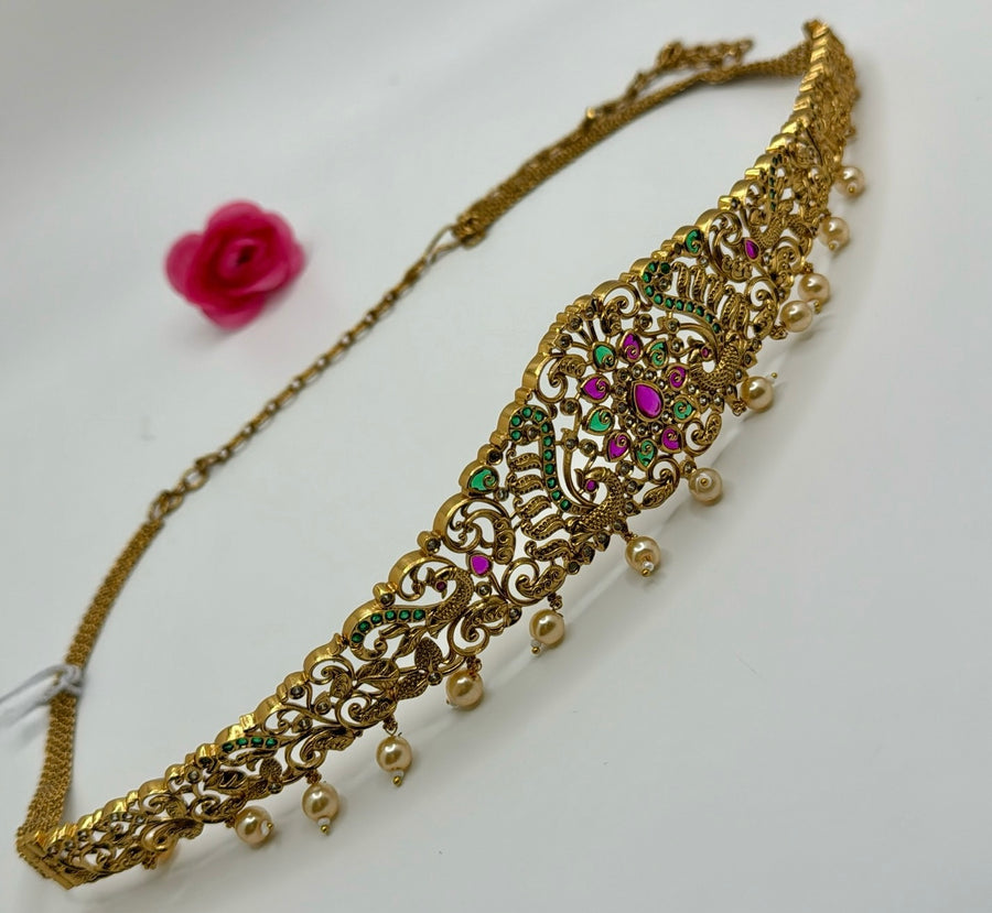 Ruby And Green Gold Lookalike Kamarband Waist Belt