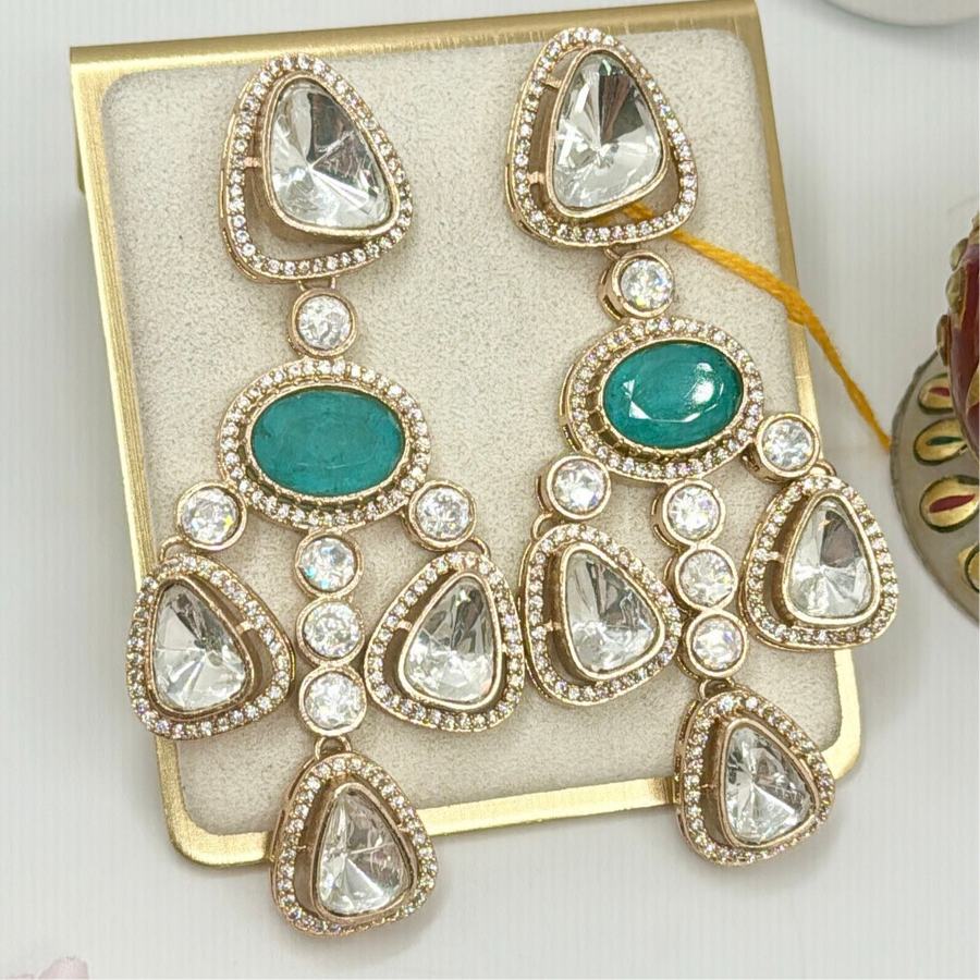 Turquoise Moissanite Kundan Statement Earrings