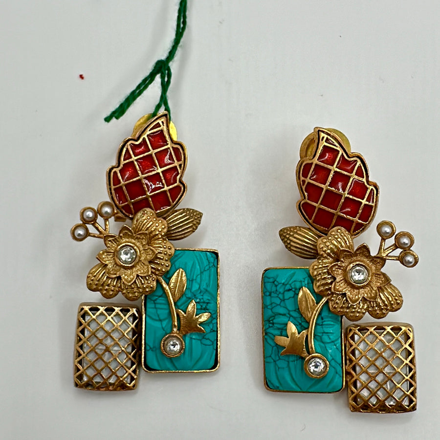 Ruby And Turquoise Gold Lookalike Studs