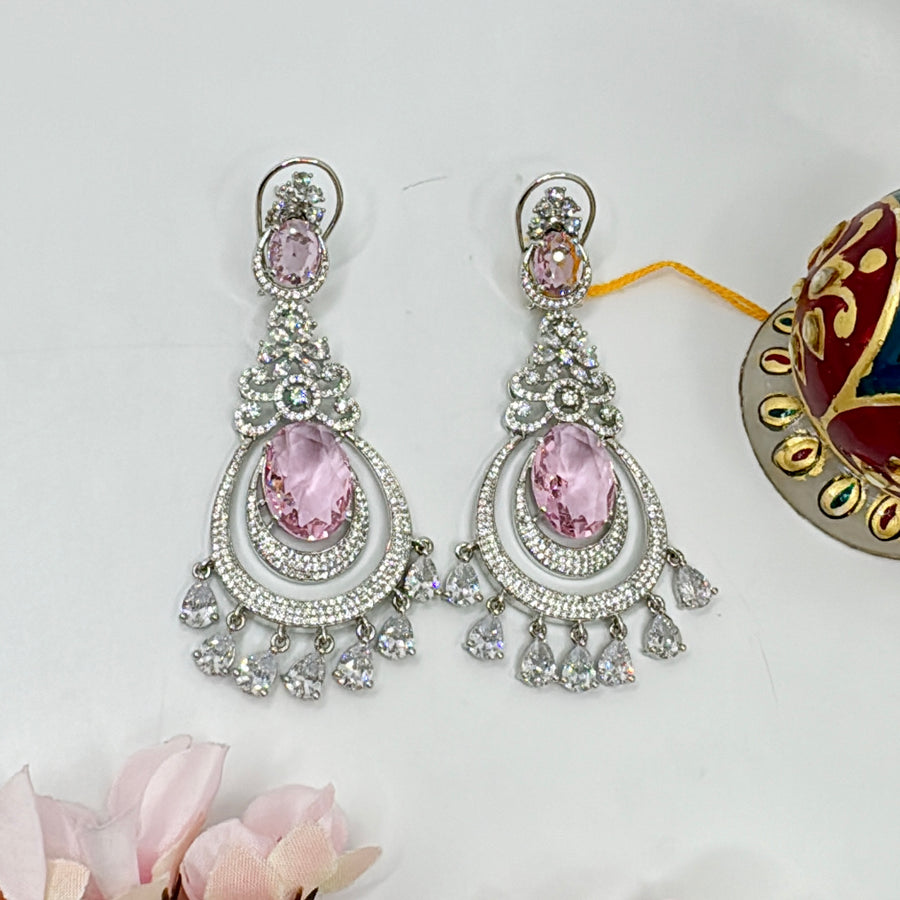 Pink American Diamonds Statement Earrings