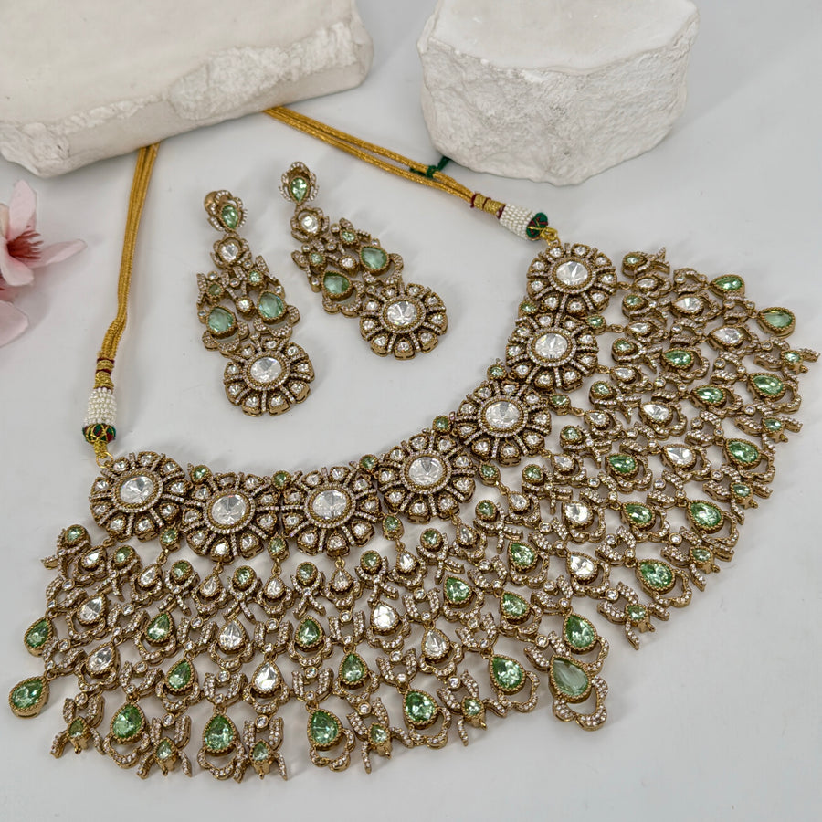 Mint Moissanite Kundan Statement Set