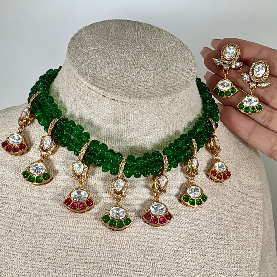 Ruby Pearl & Navratan Paachi Jadau Charms Necklace Set
