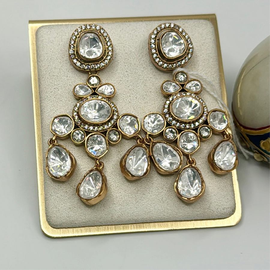 Clear Moissanite Kundan Earrings