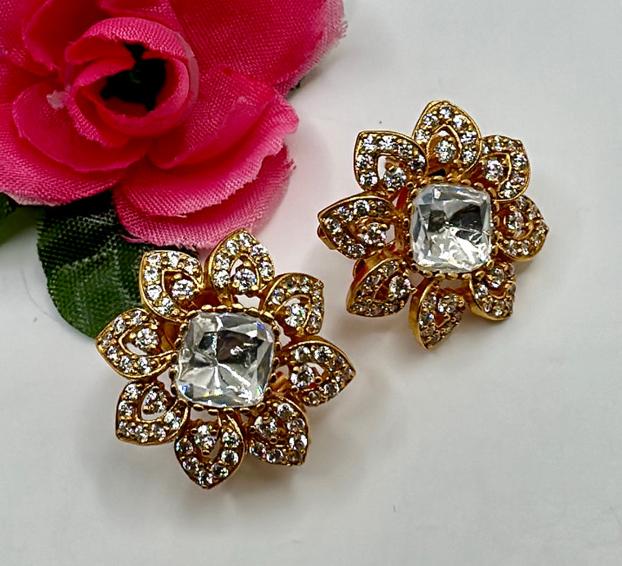 Clear Moissanite Flower Studs