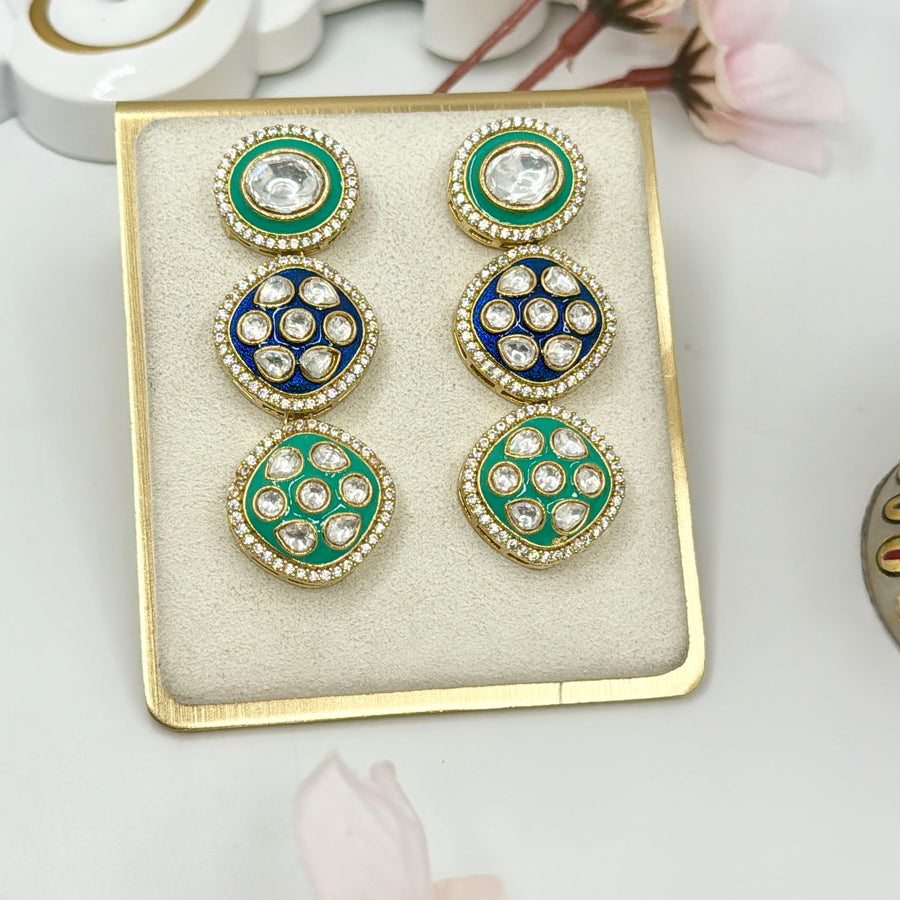 Green & Blue Meenakari Kundan Earrings