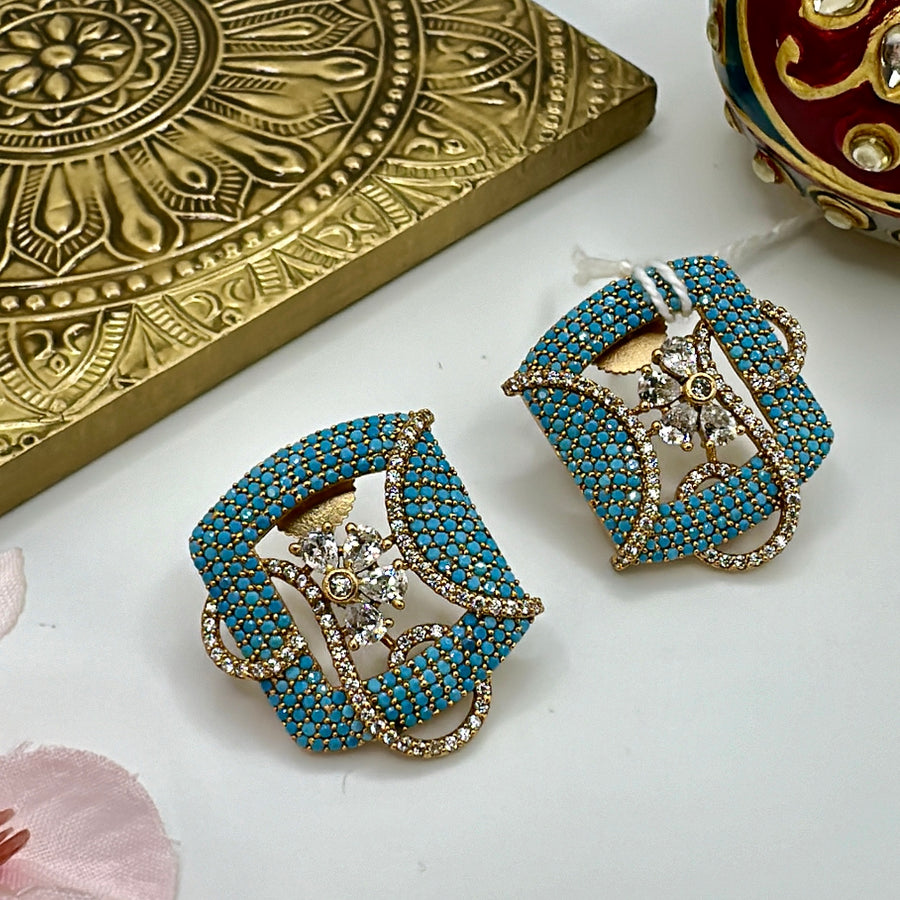 Turquoise American Diamonds Invisible Setting Earrings