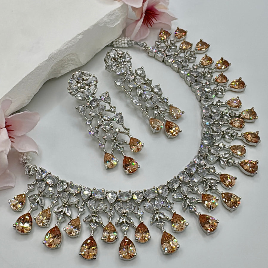 Champagne American Diamonds/ CZ Necklace Set