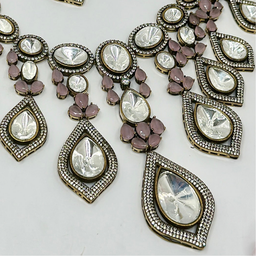 Pink Moissanite Kundan Statement Necklace Set