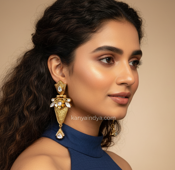 Clear Antique Gold Moissanite Earrings