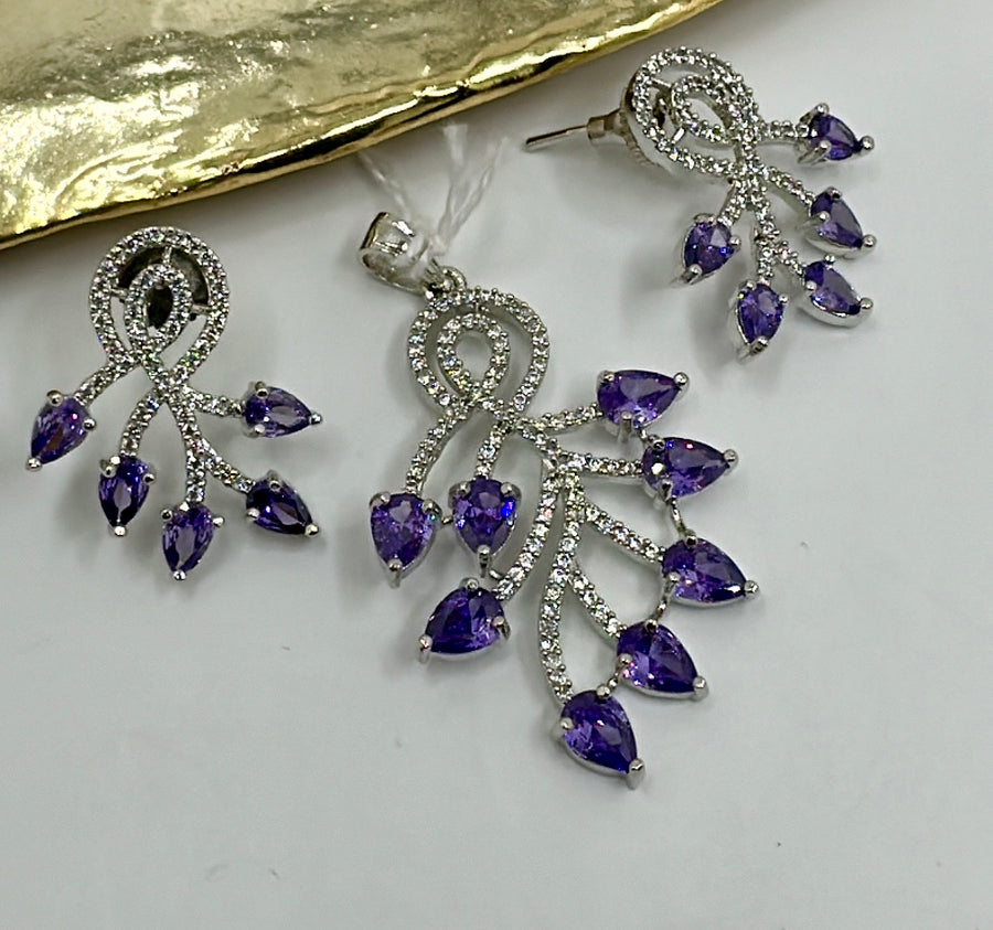 Purple American Diamonds Pendant Set