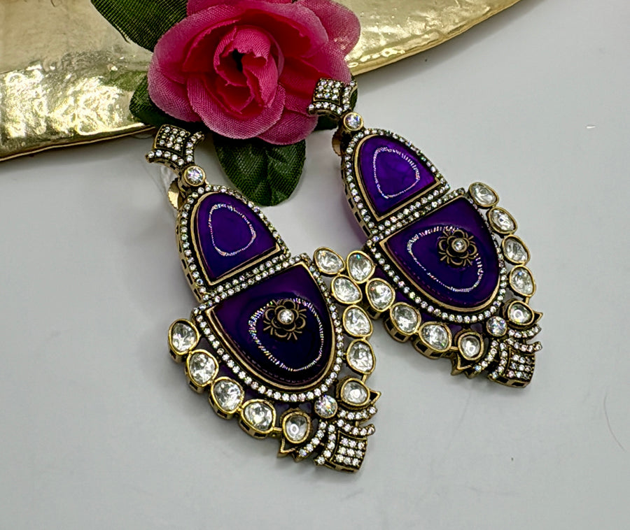 Purple Doublet Moissanite Statement Earrings