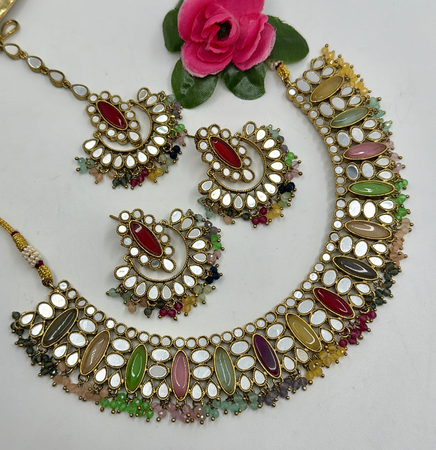 Multi Mirror Work Necklace Set