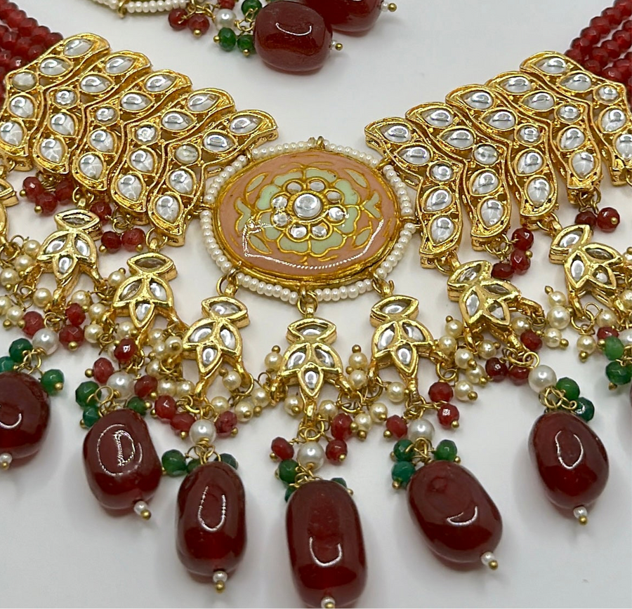 Ruby Meenakari Kundan Necklace Set