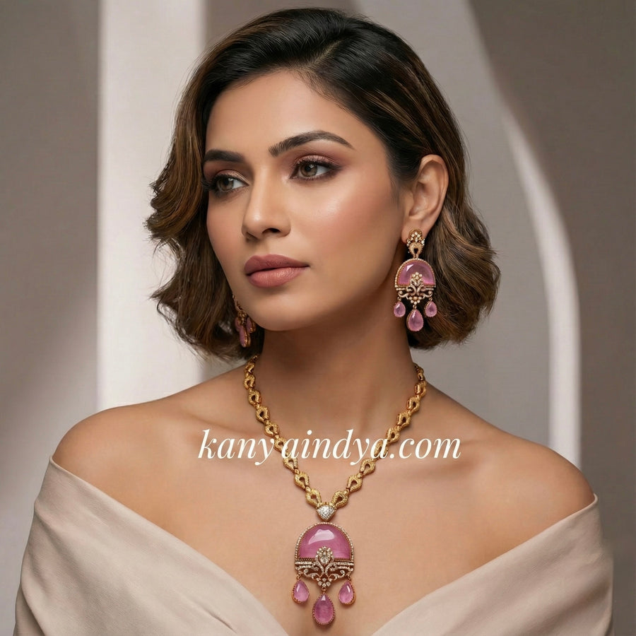 Hot Pink Doublet Moissanite Necklace Set