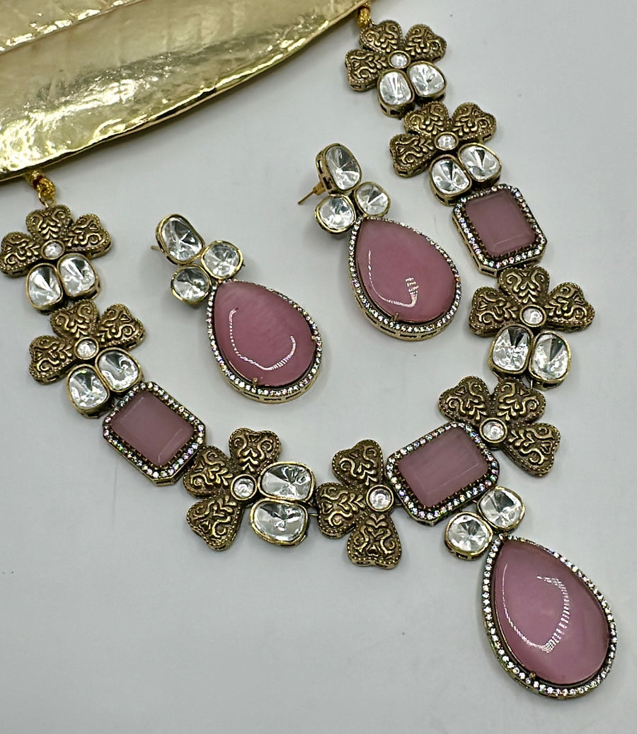 Pink Sabya Inspired Doublet Necklace Set