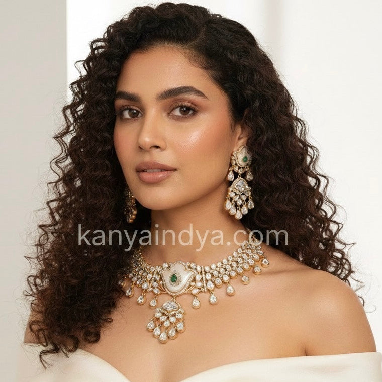 Green MOP Polki Kundan Necklace Set