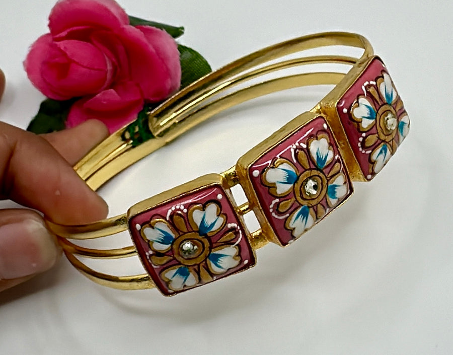 Pink Tanjore Cuff (Adjustable)